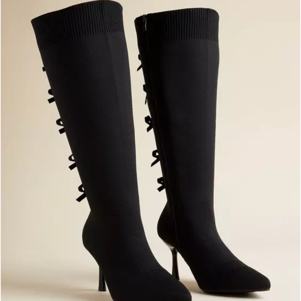 Torrid Women’s Black Bow Back Knit Stiletto Boot NWT
